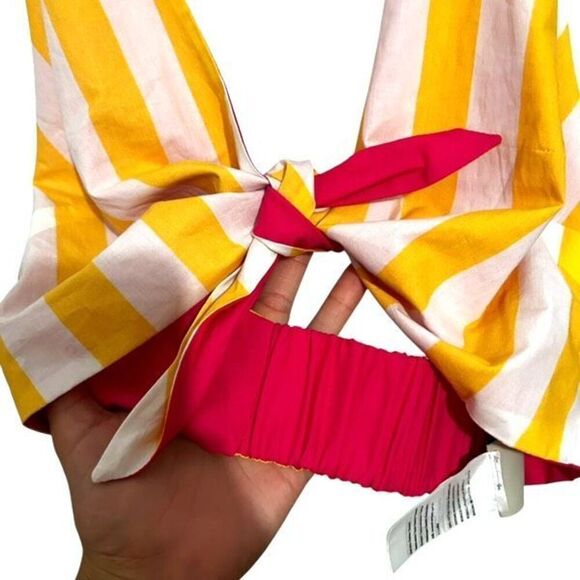 Farm Rio Yellow Striped Magenta Reversible Crop Top Size M Tie Front Summer - Picture 7 of 11